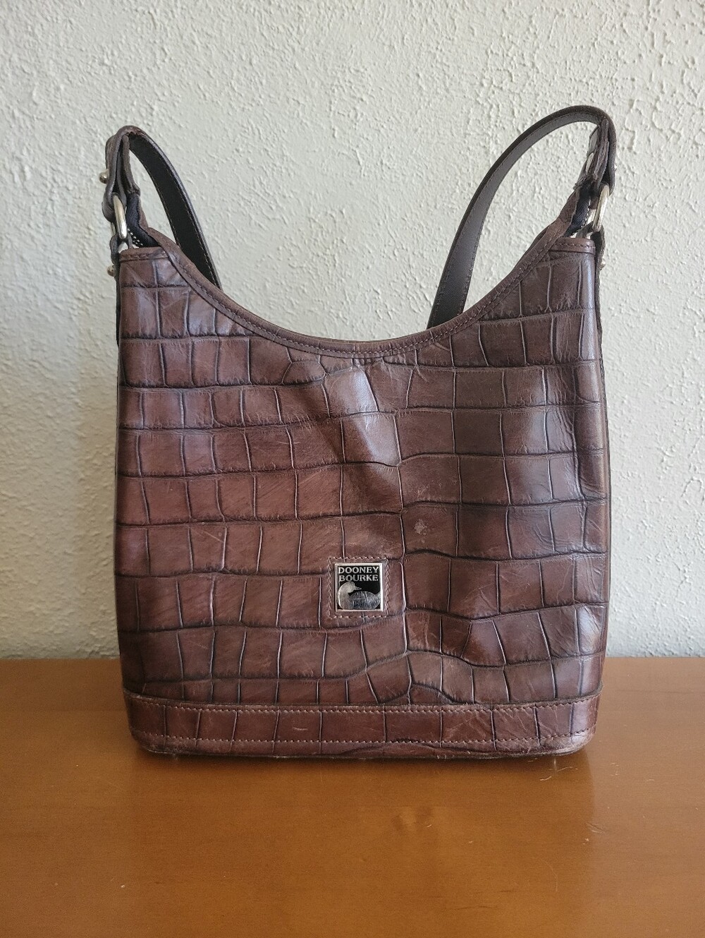 Vintage Dooney & Bourke Brown Croc-Embossed Leather Shoulder Bag